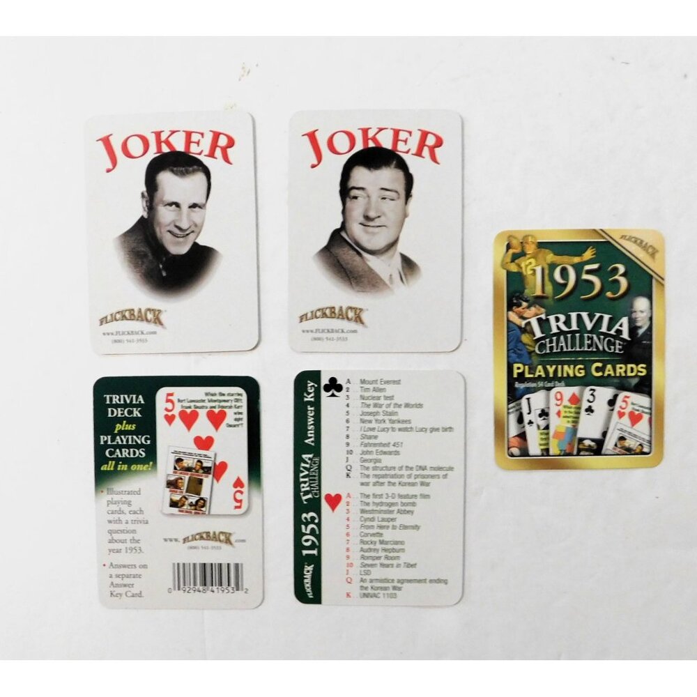 1953 Trivia Challenge Deck Playing Cards Flickback 54-Card Plastic Case - Picture 3 of 5